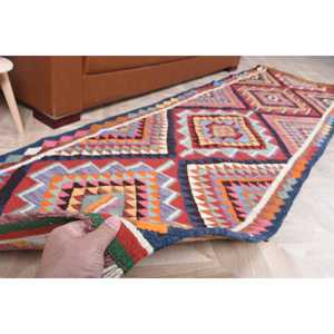 3x9.8 ft Turkish Rug, <b>Red</b> Floral Vintage <b>Wool</b> Rug - Product Image 2