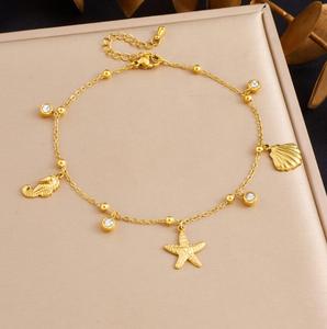 Bracelet de cheville en acier inoxydable plaqué or, élégant et simple, avec personnalisation multi-perles - Product Image 6