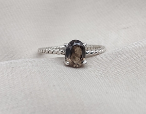 Bisel de Plata de Ley 925, anillo de bodas de cuarzo ahumado, banda de cuerda facetada ovalada, joyería de piedras preciosas naturales hechas a mano, venta al por mayor - Product Image 1