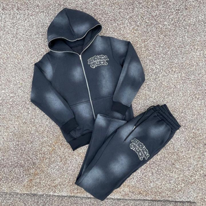 Streetwear Respirant Sun Faded Zipper Hoodie Survêtements de haute qualité Logo personnalisé Conception Survêtements - Product Image 3