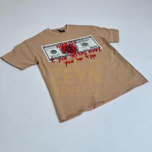 T-shirts imprimés par transfert thermique, streetwear, tee-shirt graphique, OEM, coton, manches courtes, mode, t-shirts pour hommes avec impression de strass - Product Image 2