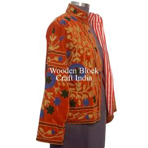 <b>Women's</b> Winter <b>Jacket</b> with Handcrafted Floral Embroidered Suzani <b>Velvet</b> Cotton-Filled Front Logo Bridesmaid Gift for Parties - Product Image 4