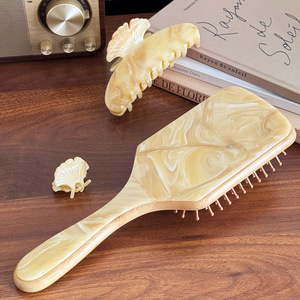 She Shares Pince à cheveux en forme de feuille de marbre et grande <span class=keywords><strong>brosse</strong></span> à cheveux coussinée, accessoire capillaire texturé élégant et peigne coiffant pour femmes - Product Image 3