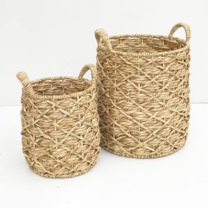 Panier de rangement naturel pour l'organisation de la maison, en jacinthe d'eau tressée avec poignées - Product Image 6