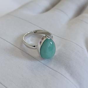 Navya <b>Craft</b> Amazonite Moissanite <b>Ring</b> 925 Sterling Silver Handmade Pear Shape-Size 4 to 13 Perfect Gift for Her - Product Image 5