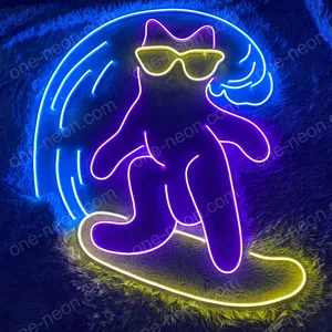 Surfer Cat LED Neon Sign: ilumine seu espaço com charme costeiro e arte vibrante-perfeito para decoração de casa, com tema de praia