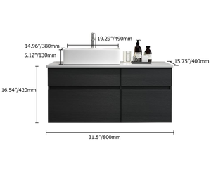 Mueble de Baño con Encimera de Mármol y Papel Melamínico Resistente a la Humedad, Fácil de Limpiar, Almacenamiento Moderno para Baño - Product Image 6