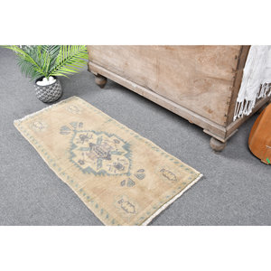 Alfombra Turca Vintage de Gran Tamaño, 140 x 320 pies, Diseño Abstracto en Tonos Beige y Azul, Hecha a Mano con Lana y Látex Ecológico, Pelo Mediano - Product Image 2