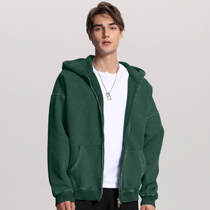 Sudadera con capucha con cremallera para hombre de algodón polar lavado con ácido OEM invierno teñido liso de alta calidad para estampado de hojaldre Sudadera con capucha en blanco diseño cuadrado de gran tamaño - Product Image 1