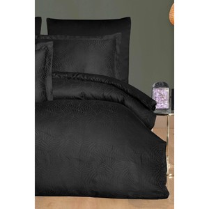Juego de Funda Nórdica Varol de Lyocell Jacquard, Tamaño Doble - Lienzo Negro con Diseño Floral Tejido, Juego de 4 Piezas de Satén para California King, King, Twin - Product Image 1
