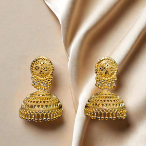 Comprar conjunto de pendientes con diseño tradicional 22CT chapado en oro Jhumka estilo pendientes joyería para mujeres desgaste por los exportadores - Product Image 1