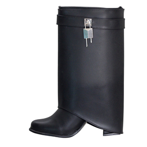 Bottines noires pour femme à talon épais, élégantes et carrées - Product Image 5