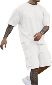 Ensemble sweat-shirt et short à col rond personnalisé pour hommes Survêtement en coton mélangé avec logo thermique pour les saisons d'été et d'hiver - Product Image 5