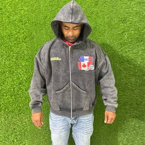 Winter Oversized <b>Fleece</b> Pullover 100% Cotton <b>Hooded</b> Hoodies for <b>Men</b> Boxy Zipper DTG Printing Front Sleeves Breathable - Product Image 1