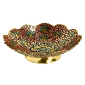 Frutero de latón redondo hecho a mano de alta calidad con grabado de pavo real multicolor y acabado pulido para uso en la cocina - Product Image 6
