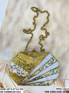 Luxueux Laiton Éléphant Conception Soirée Pochette Cristal Pierres Perle Accents Artisan Fabriqué PU Doublure Sac De Soirée Soirée Soirée - Product Image 4