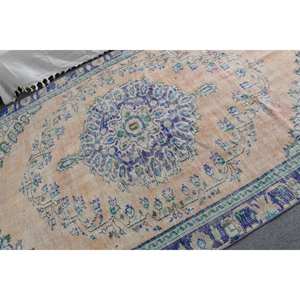 Tapis Vintage en Laine Turque de 5ft 8in X 9ft 3in Beige Bleu Patchwork Tissage Plat pour Salon Ensembles de Tapis en Latex - Product Image 5