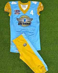 Uniformes de fútbol americano por sublimación de estilo personalizado OEM, uniforme transpirable de secado rápido totalmente personalizado hecho en Pakistán - Product Image 2