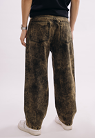 Vaqueros de mezclilla unisex personalizados de pierna recta holgada estilo vintage hip hop para hombre, con lavado a la piedra, estampado digital sólido y botones desgastados.