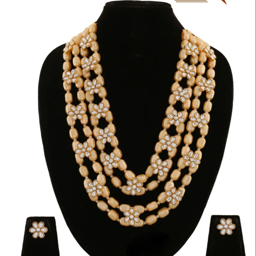JMC Jewelry Kundan-Conjunto de joyería india, joyería con perlas gruesas, collar llamativo, pendientes