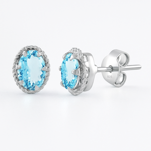 ต่างหูเงินแท้ชุบโรเดียมประดับบลูโทแพซทรงรี ดีไซน์โรแมนติก เหมาะสำหรับเป็นของขวัญหมั้นและงานแต่งงานสำหรับผู้หญิง ขายส่ง - Product Image 3