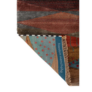 Tapis en laine et soie de bambou noué à la main à motif géométrique bleu Freedom Manchaha pour la décoration de la maison et du salon - Les-8378 - Product Image 5