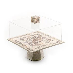 Serveur à gâteau en bois et nacre avec couvercle en acrylique, forme carrée, taille personnalisée, support pour gâteaux et chocolats - Product Image 6