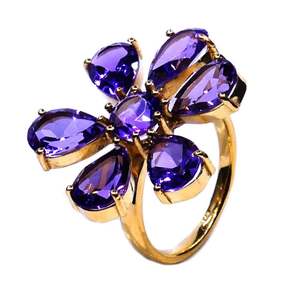 Anillo de amatista de Plata de Ley 925 estilo clásico chapado en oro para bodas y fiestas - Product Image 1