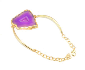 Contemporary Style Natural Agate Slice Gemstone 22K Gold Plated Adjustable Chain <b>Healing</b> Crystal <b>Bracelet</b> Jewellery For Women - Product Image 1