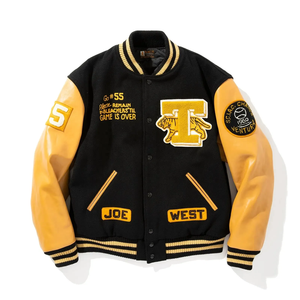 Chaquetas de béisbol de bombardero de satén con logotipo personalizado para hombres y mujeres chaquetas de talla grande Varsity Letterman 280gsm bordado de tela teñida de invierno - Product Image 5