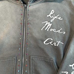 Sweat à capuche personnalisé avec rivet strass Vintage dégradé lavage à l'acide coton éponge français veste polaire zippée en détresse Streetwear à capuche - Product Image 4