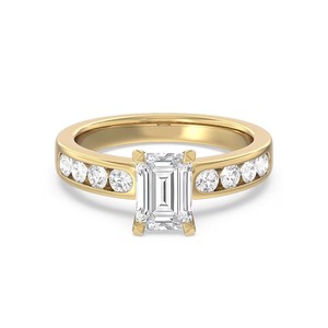 Bague de fiançailles Duo Émeraude et Diamants Ronds de Laboratoire 1,50 Ct F-VS1 Poli Or Massif 14K Bijou Élégant pour Occasions Spéciales - Product Image 3