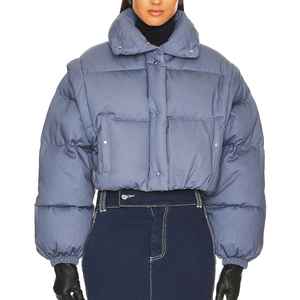 Stylish New Women's Hooded <b>Crop</b> Winter <b>Puffer</b> <b>Jacket</b> Windproof Bubble Coat Custom Casual Outerwear Made in Pakistan - Product Image 1