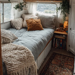 Parure de lit en coton et lin pour <span class=keywords><strong>caravane</strong></span>, camping-car, remorque, housses de matelas et taies d'oreiller - Product Image 1