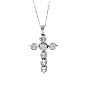 Pendentif croix en argent sterling 925 pour femme avec lunette plaquée or blanc CZ, fourniture en vrac du fabricant de bijoux personnalisés - Product Image 1