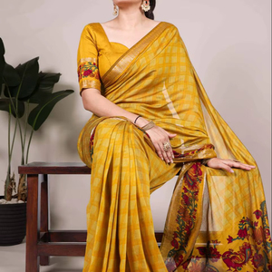Vente chaude Élégant Chanderi Saree Polyester Viscose avec Imprimé Zari Tissage Réception Traditionnelle & Wedding Party Wear - Product Image 1