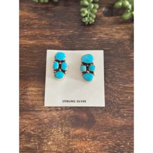 Lydia Begay Kingman <b>Earrings</b> Turquoise & Sterling <b>Silver</b> Post Dangle Cluster Stud Drop for Gift Featuring Gold Pearl & Diamond - Product Image 1