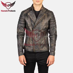 แจ็กเก็ตนักขี่จักรยานหนังแท้สำหรับผู้ชายดีไซน์พรีเมี่ยมให้ความอบอุ่นมีซิปสำหรับฤดูหนาว - Product Image 5