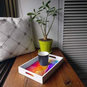 Handmade White MDF Rectangle Serving <b>Tray</b> Handcrafted Wooden <b>Decorative</b> <b>Tray</b> with Intricate Hand Painting BY HF CRAFTS - Product Image 1