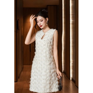 Moda elegante adelgazamiento blanco vestido sin mangas fiesta vestidos de mujer - Product Image 2