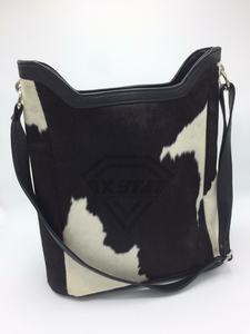 Bolso de mano de cuero de vaca para mujer, bolso de cuero de vaca marrón y blanco para mujer, bolso de hombro de cuero de vaca, bolsos para el pelo, OEM - Product Image 5