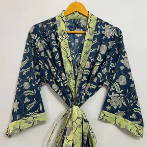 ชุดกิโมโนผ้าออร์แกนิคของผู้หญิงพิมพ์ลายดอกไม้, ชุดเดรสบิกินี่สไตล์ลำลองยาวถึงพื้นน้ำหนักเบา - Product Image 1