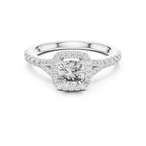 14K White Gold Stud <b>Ring</b> with <b>Cushion</b> & Round Lab-Grown Diamonds | New Grown Diamond - Product Image 1