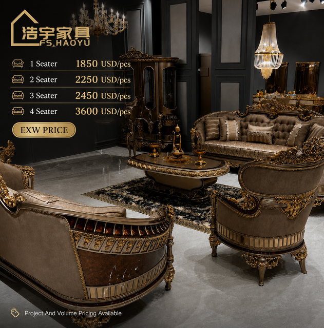 Luxury European Living Room Sofa Set Solid Wood Hand Carved 18K Gold Foi Antique Sofa Furniture for Villa Hotel Projects