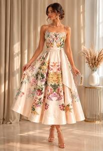 Robe moulante en coton uni avec bretelles, élégante, à nouer aux épaules, ceinturée, fabriquée en Turquie, sur mesure, pour soirées et fêtes, longueur midi, pour femmes, vente en gros - Product Image 6