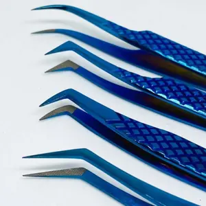 Plasmablauw Kleur Gecoate Set Van 7 Pincet Antistatisch Gesneden Pincet Set Professionele Wimper Groothandel