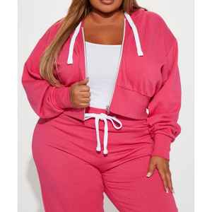 Ensemble 2 pièces de survêtement pour femmes de grande taille Survêtement athlétique à capuche zippé et décontracté de jogging Survêtements baggy personnalisés pour femmes - Product Image 2