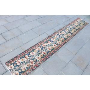 Alfombra Vintage de 1.4x9.2 pies, Alfombra Turca Azul Ombré de Lana - Product Image 3