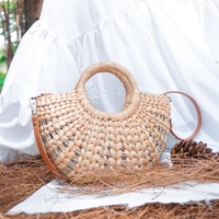 Koleksi Vintage Tas Wanita Bergaya Buatan Tangan Tahan Lama dari Anyaman Eceng Gondok Alami dengan Penutup Terbuka Ramah Lingkungan Dua Pegangan 1-1.9L