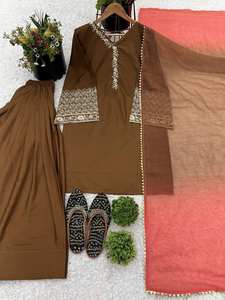 Satén Natural de Seda Salwar Kameez Dupatta Set Totalmente Cosido Reversible Listo para Usar para Fiestas Diwali Bodas - Product Image 6